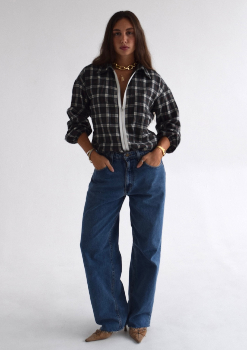 Plaid Zip-Up Top