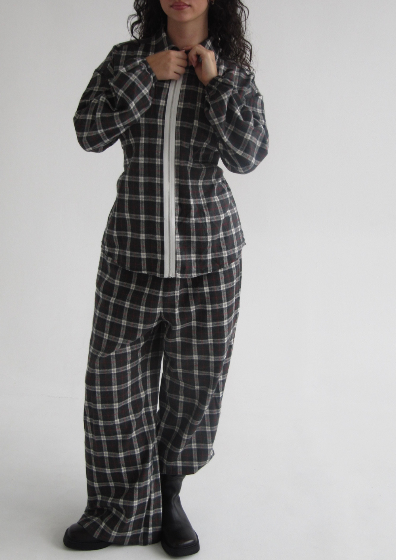Plaid Zip-Up Top