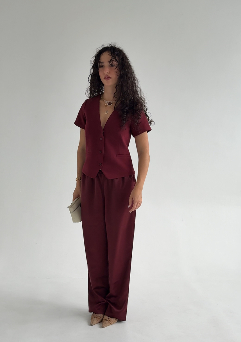 Casey Pant- Cranberry Satin
